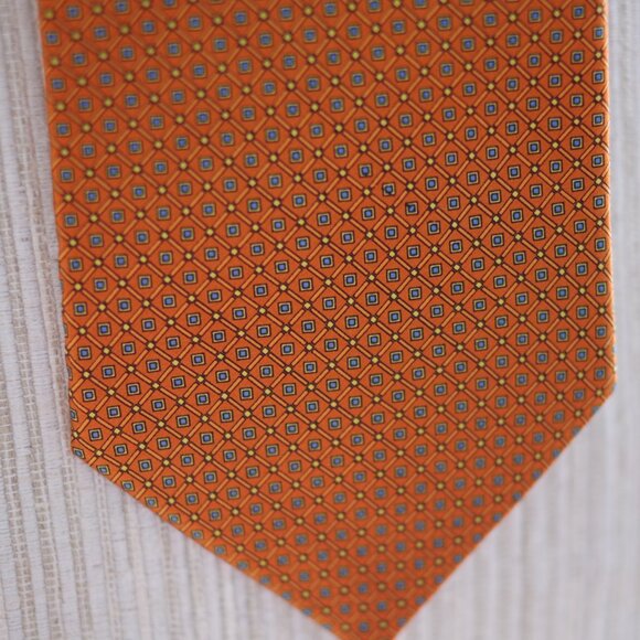 DOLCEPUNTA TIE Orange geometric pattern Seven Fold Men Necktie 61" x 3.75" - Picture 7 of 7